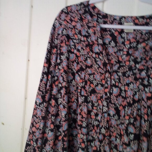 Terra & Sky Blouse Women 3X Button Up 3/4 Sleeve Floral Black Blue Red - Picture 5 of 15